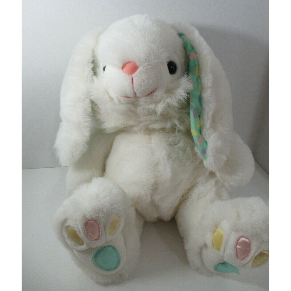 Dandee white Large Plush Bunny Rabbit Satin Pastel Feet‎ Green Jellybean Ears